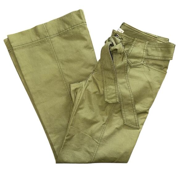 Nanette Lepore Vintage Women’s Size 4 Olive Army Green Belted Flared Pants - Picture 3 of 10